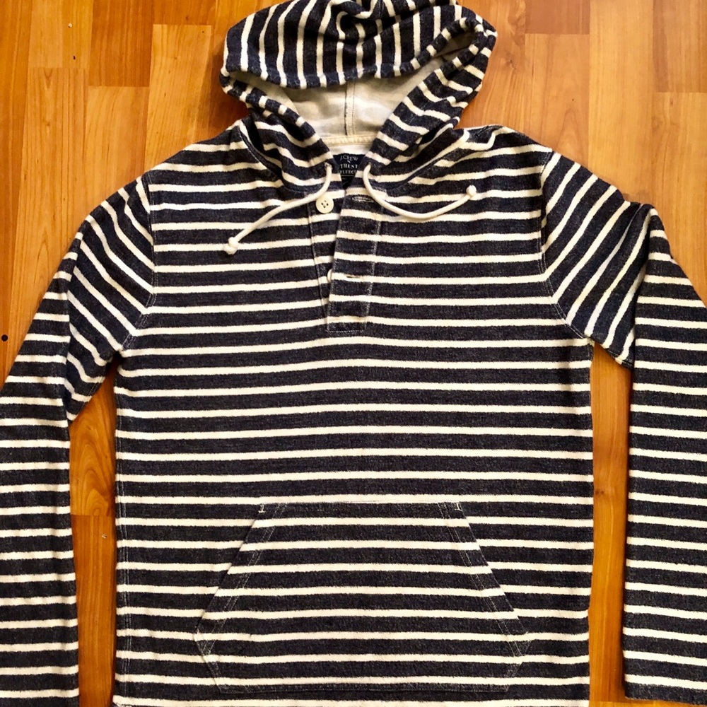 J Crew Striped Cotton Hoodie Fleece Pullover